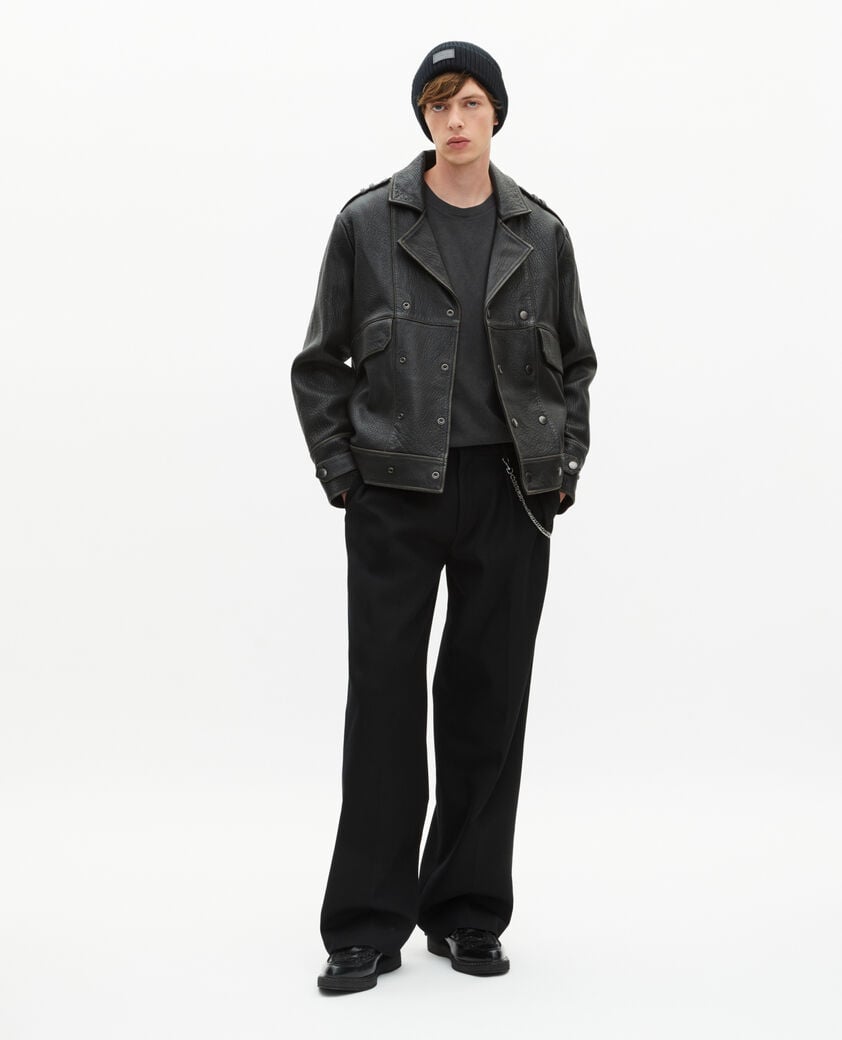 The Kooples HOMME BLACK blouson en cuir double boutonnage noir