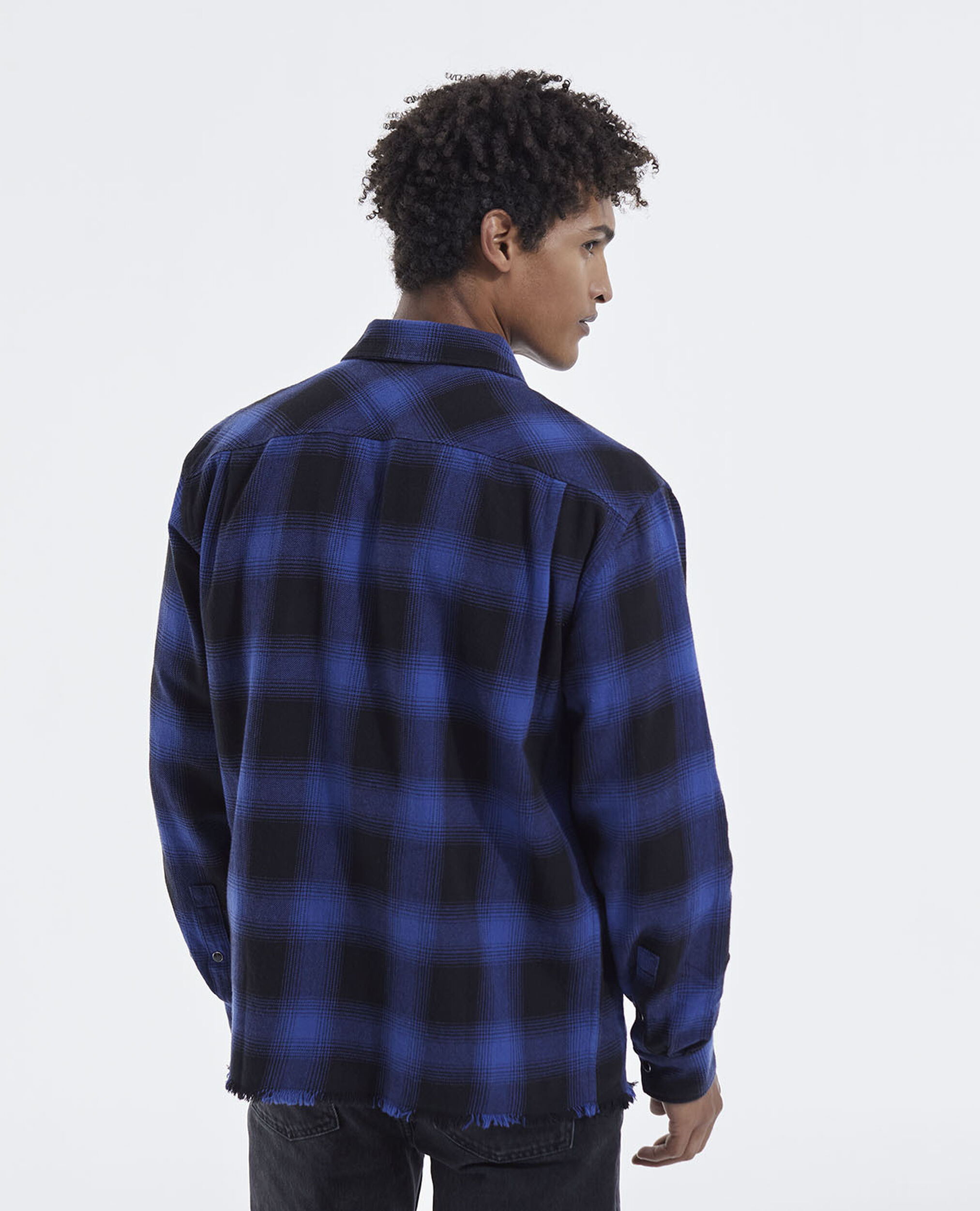 Camisa clásica bicolor de cuadros con cuello, BLUE BLACK, hi-res image number null