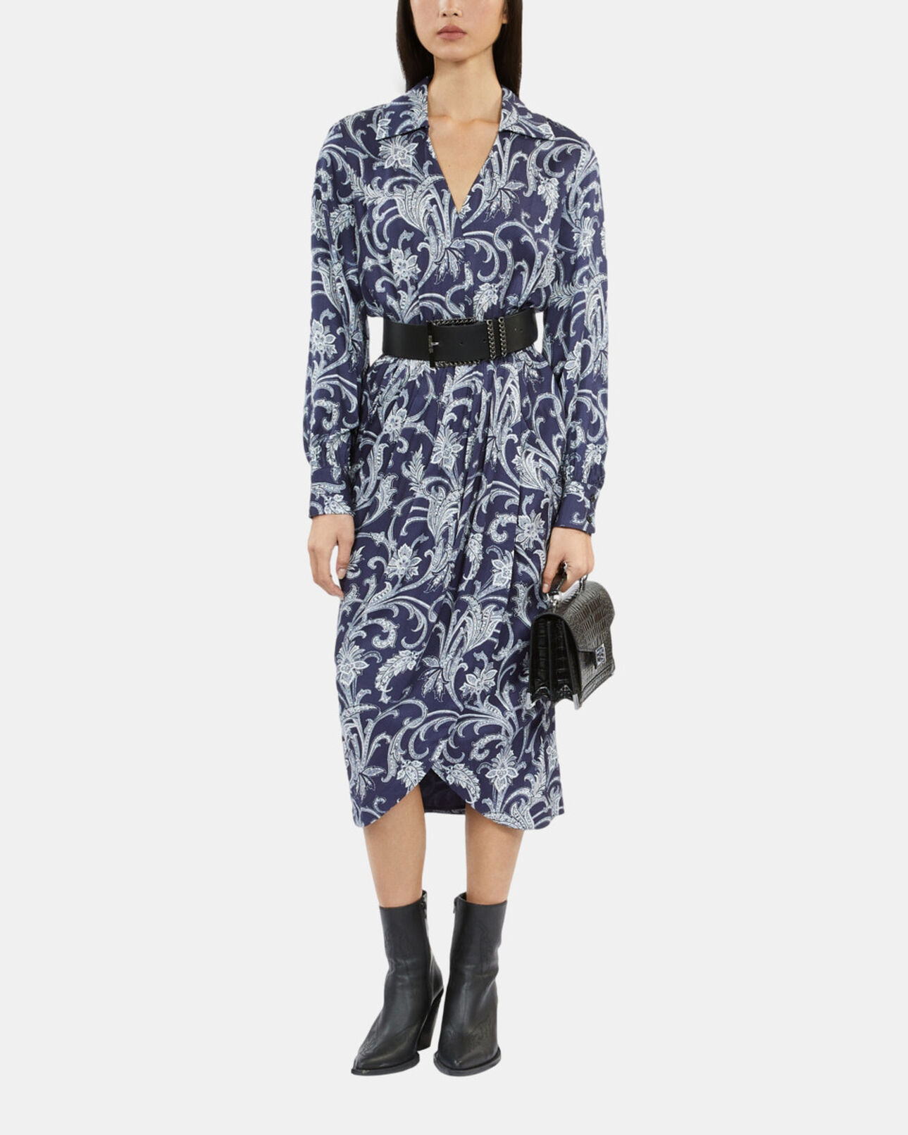 The Kooples FEMME NAVY robe midi fleurie