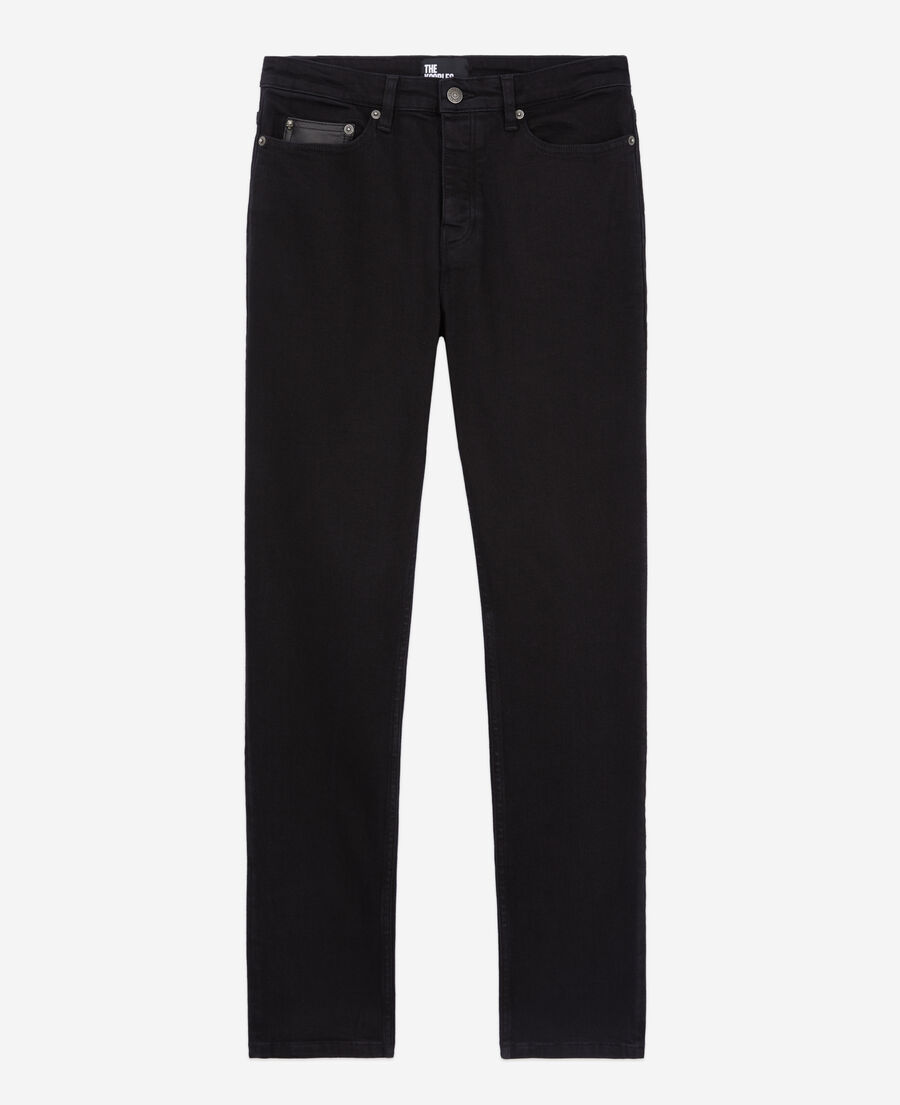 schwarze slim-jeans mit tasche aus leder