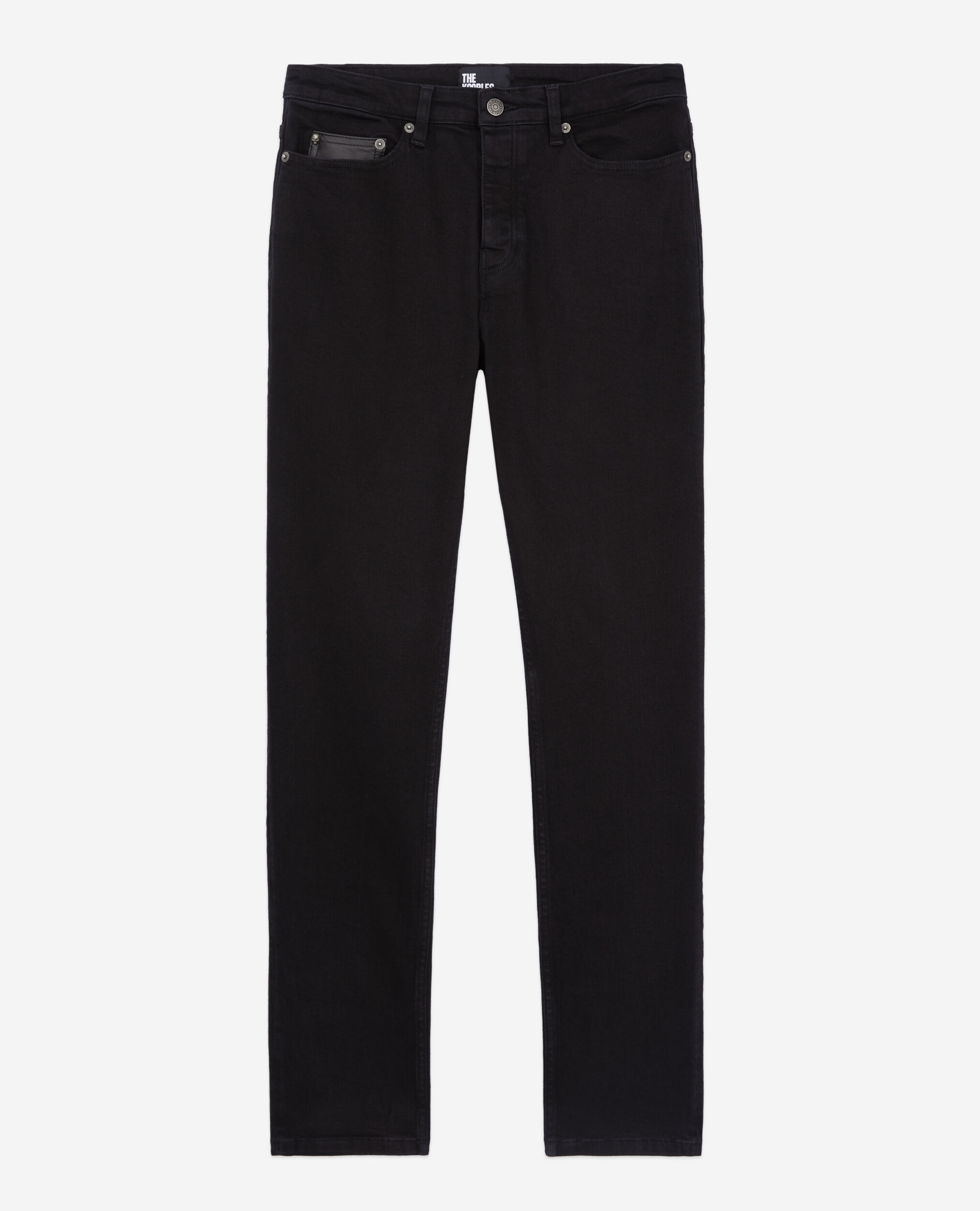 Schwarze Slim-Jeans mit Tasche aus Leder, BLACK, hi-res image number null