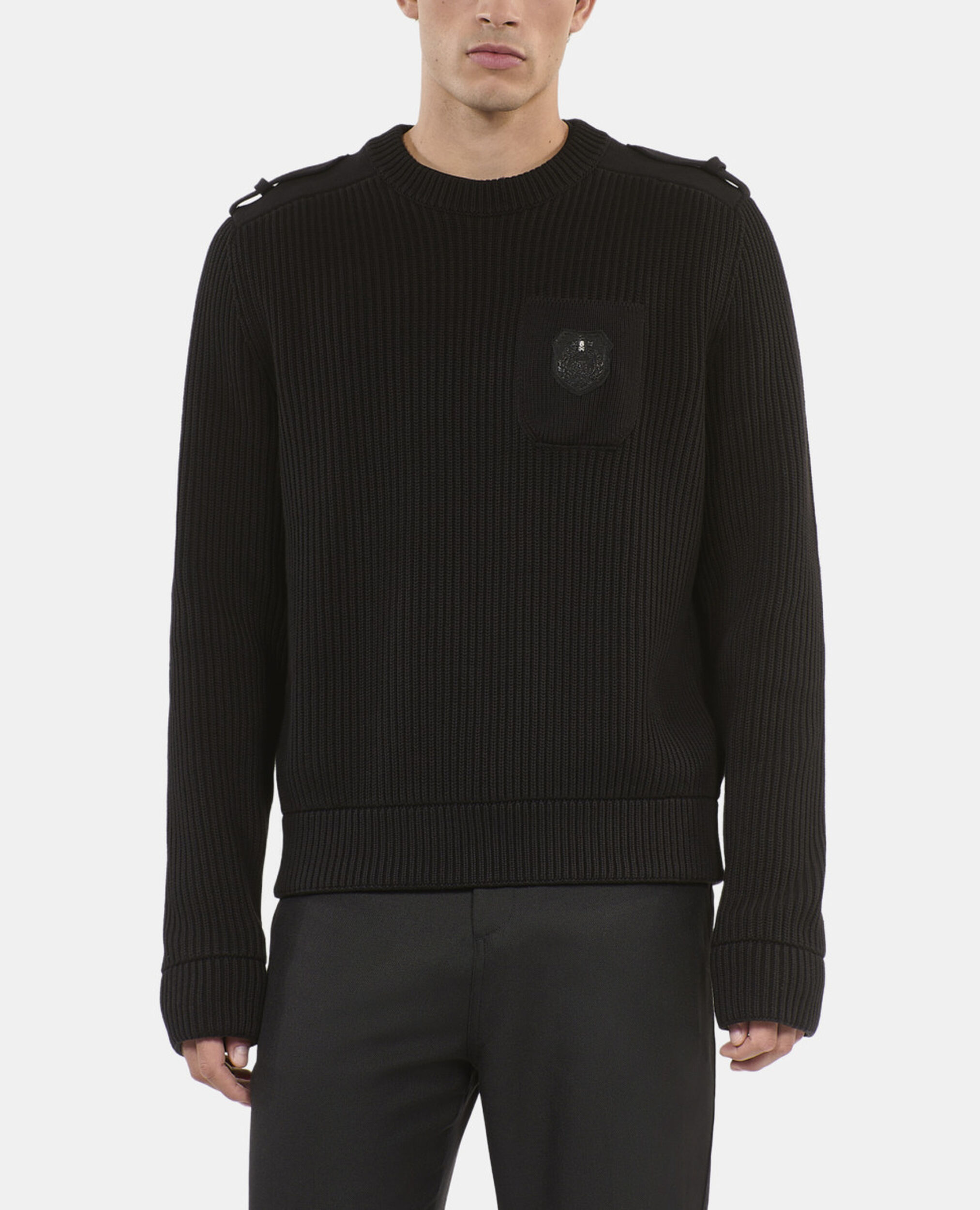 Black cotton sweater, BLACK, hi-res image number null