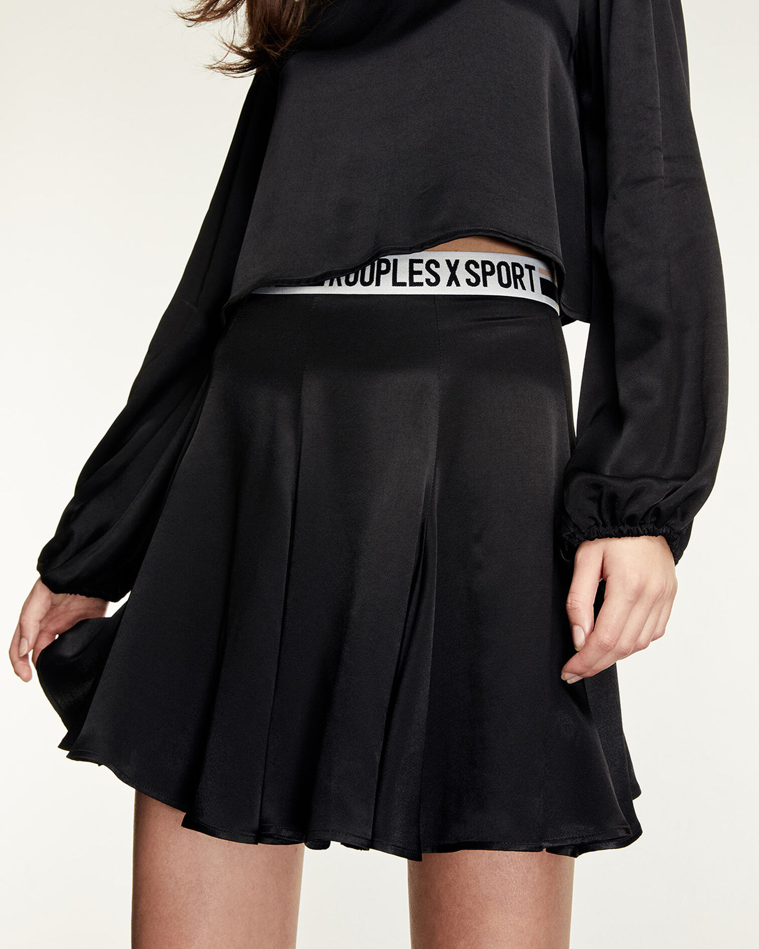 Flowing black skater skirt with logo band, BLACK, hi-res image number null