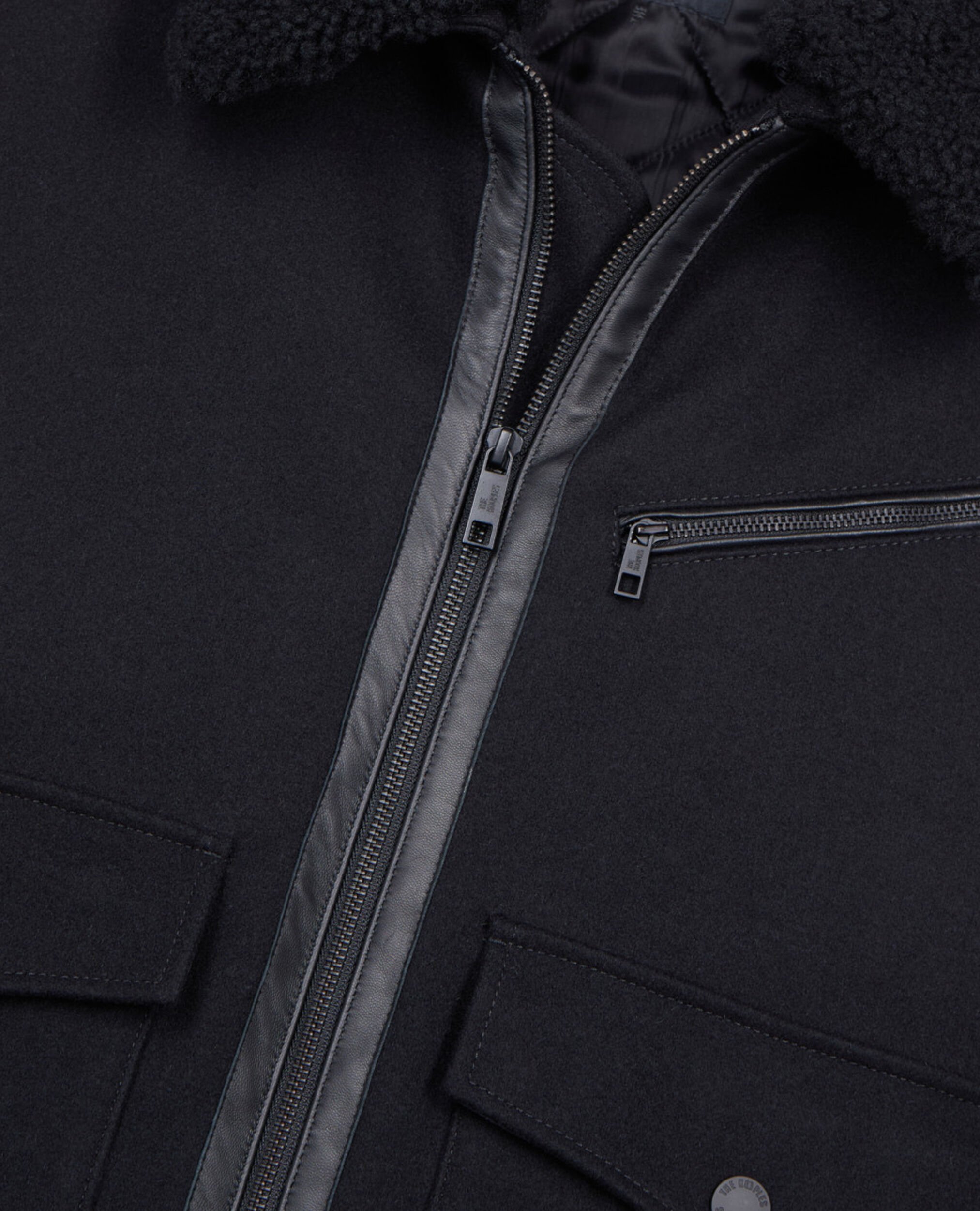 Black wool blend aviator jacket, BLACK, hi-res image number null
