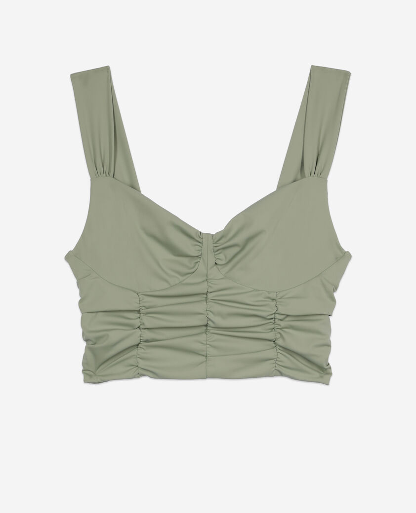 The Kooples FEMME KAKI GREY top court avec fronces vert clair