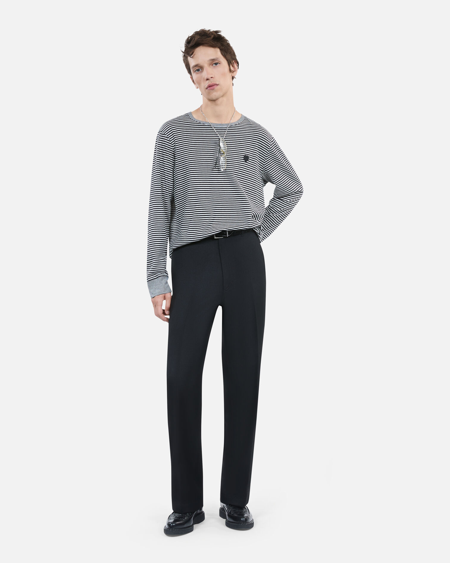 Striped long-sleeved t-shirt, BLACK / WHITE, hi-res image number null