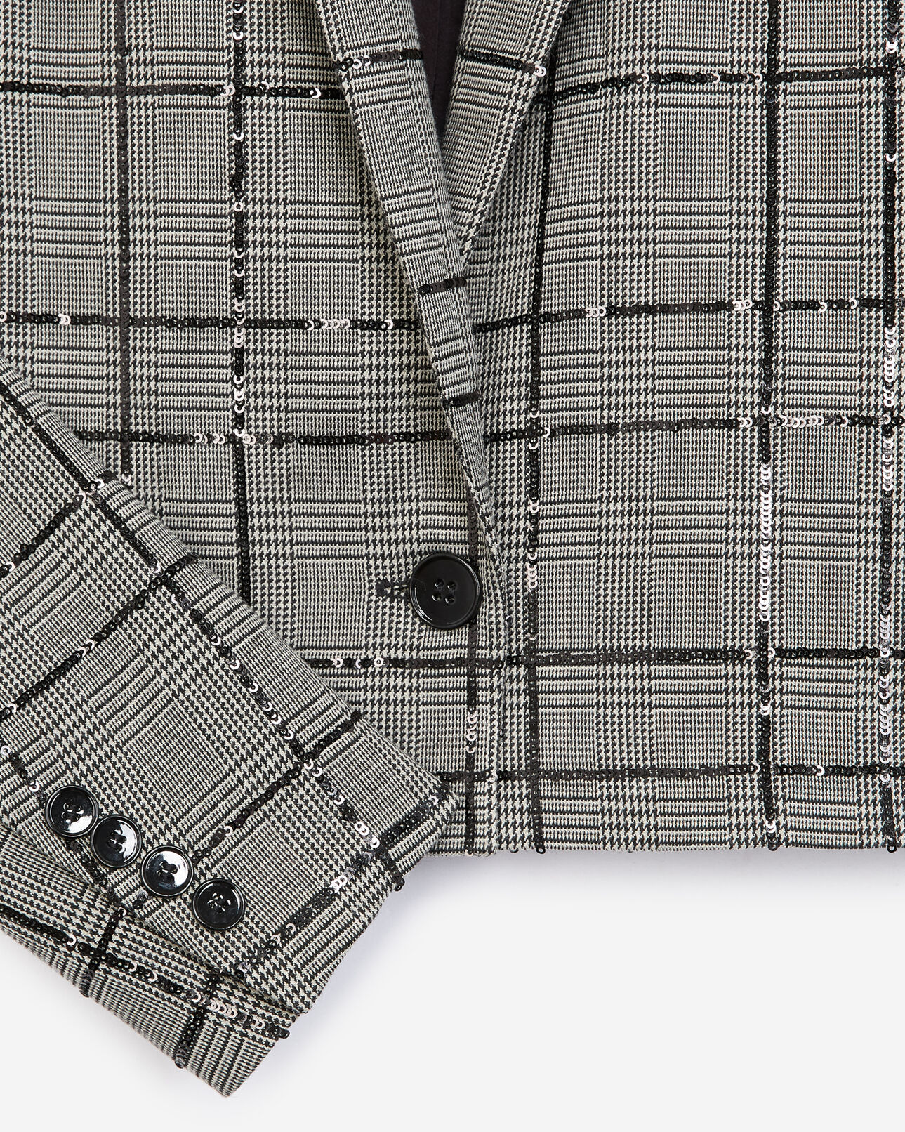 The Kooples FEMME GREY BLACK veste costume grise carreaux et sequins