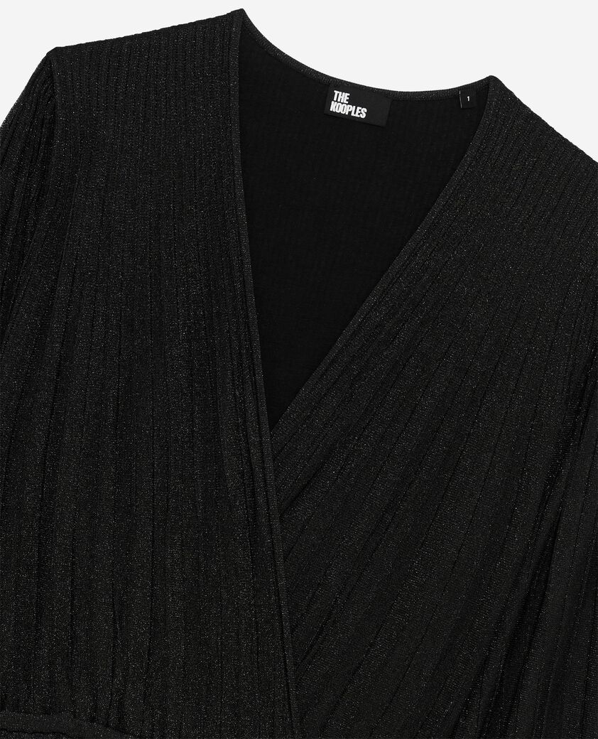 The Kooples FEMME BLACK/BLACK SHINY robe longue plissée en lurex noire
