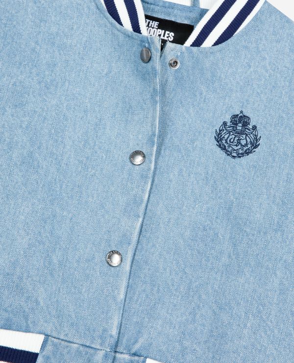 The Kooples FEMME BLUE WHITE blouson teddy manches courtes en denim