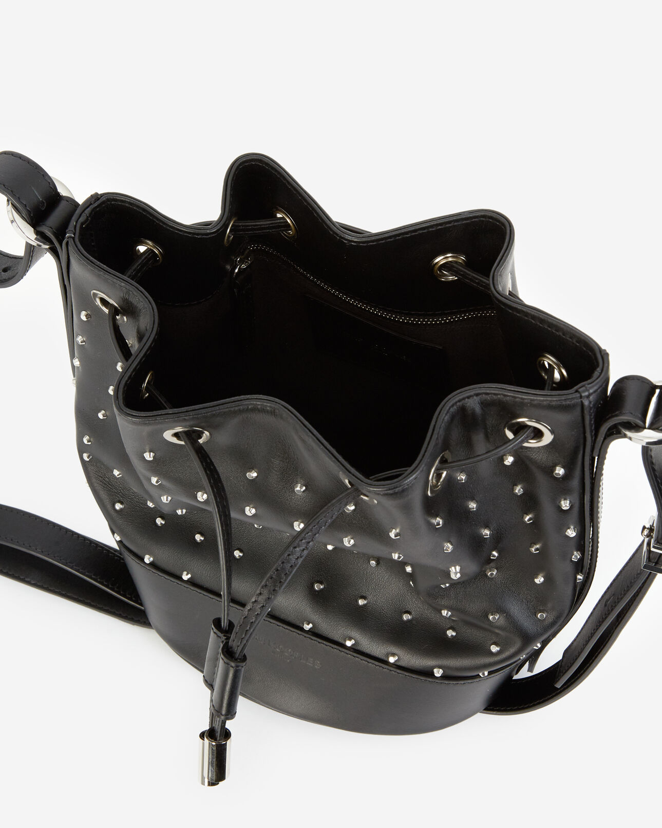 The Kooples WOMEN BLACK / SILVER studded medium tina bag in black leather