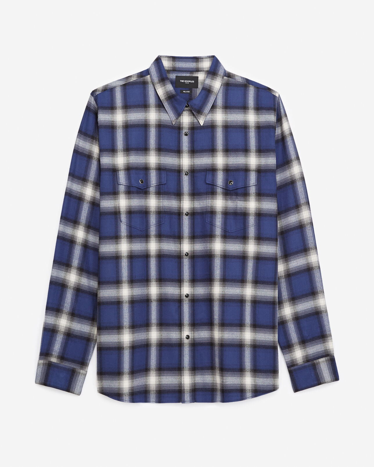 The Kooples HOMME BLUE GREY chemise coton bleu et blanc carreaux