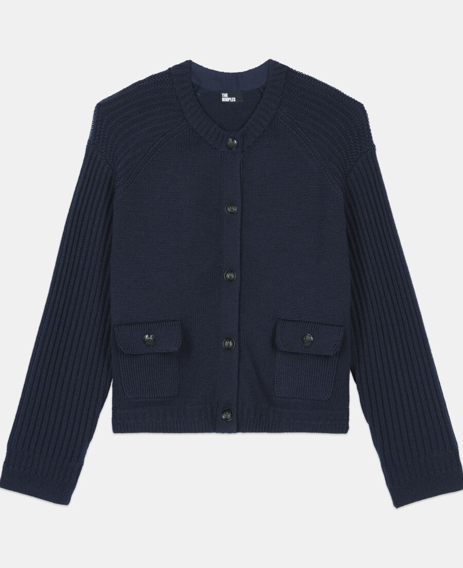 The Kooples WOMEN DARK BLUE navy blue wool cardigan 