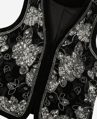 The Kooples F BLACK-ANTIC SILVER black embroidered velvet vest