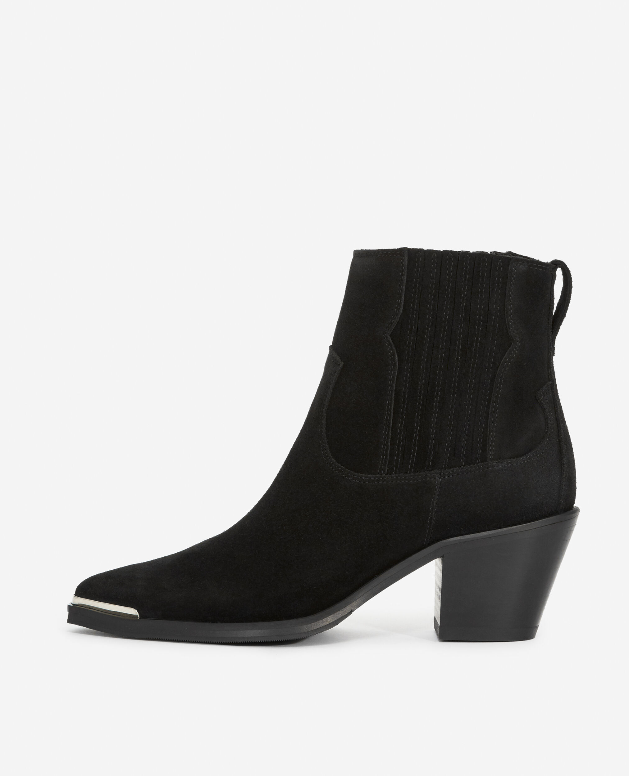 Western-style black suede ankle boots, BLACK, hi-res image number null