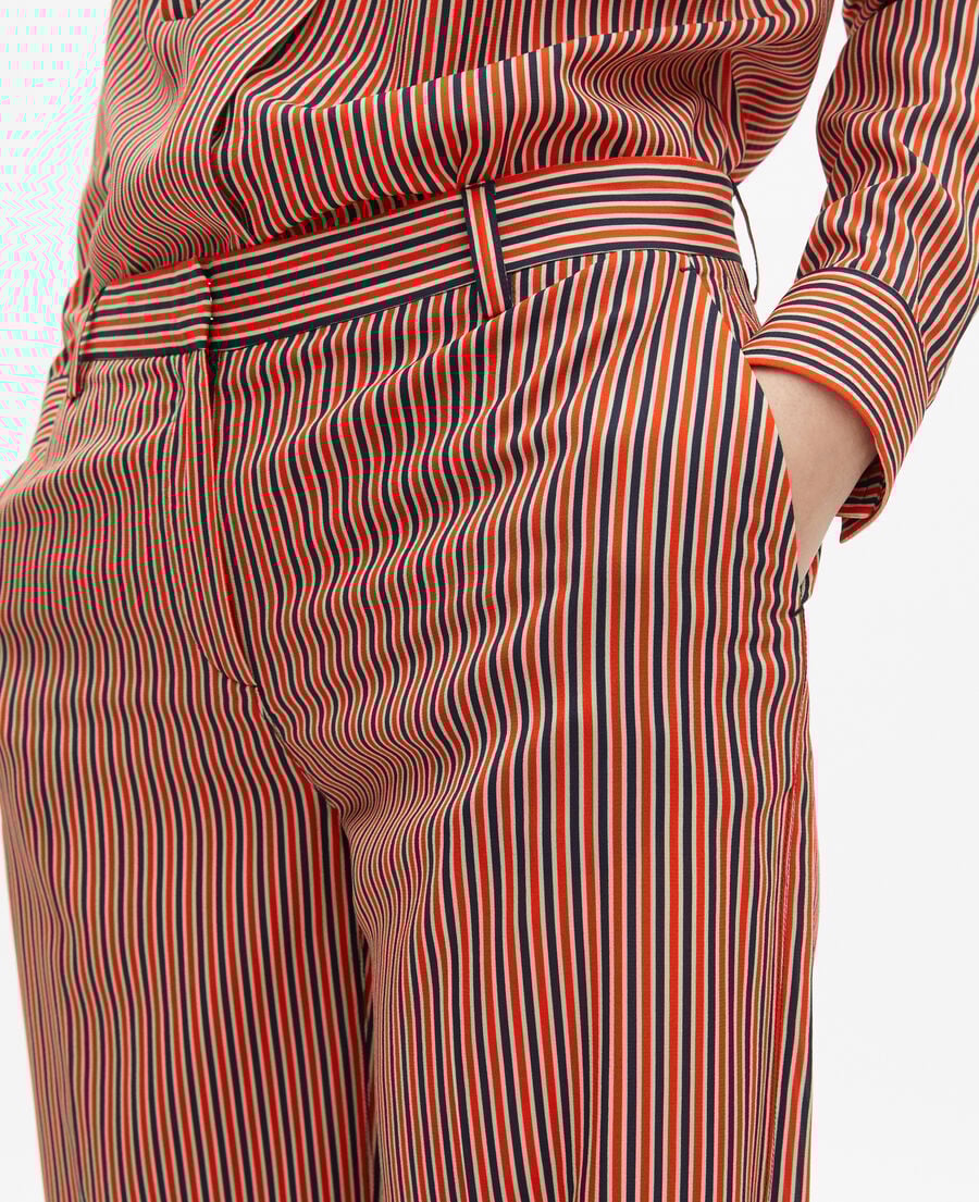 The Kooples FEMME DARK NAVY / FIRE RED pantalon large à rayures rouge et bleu