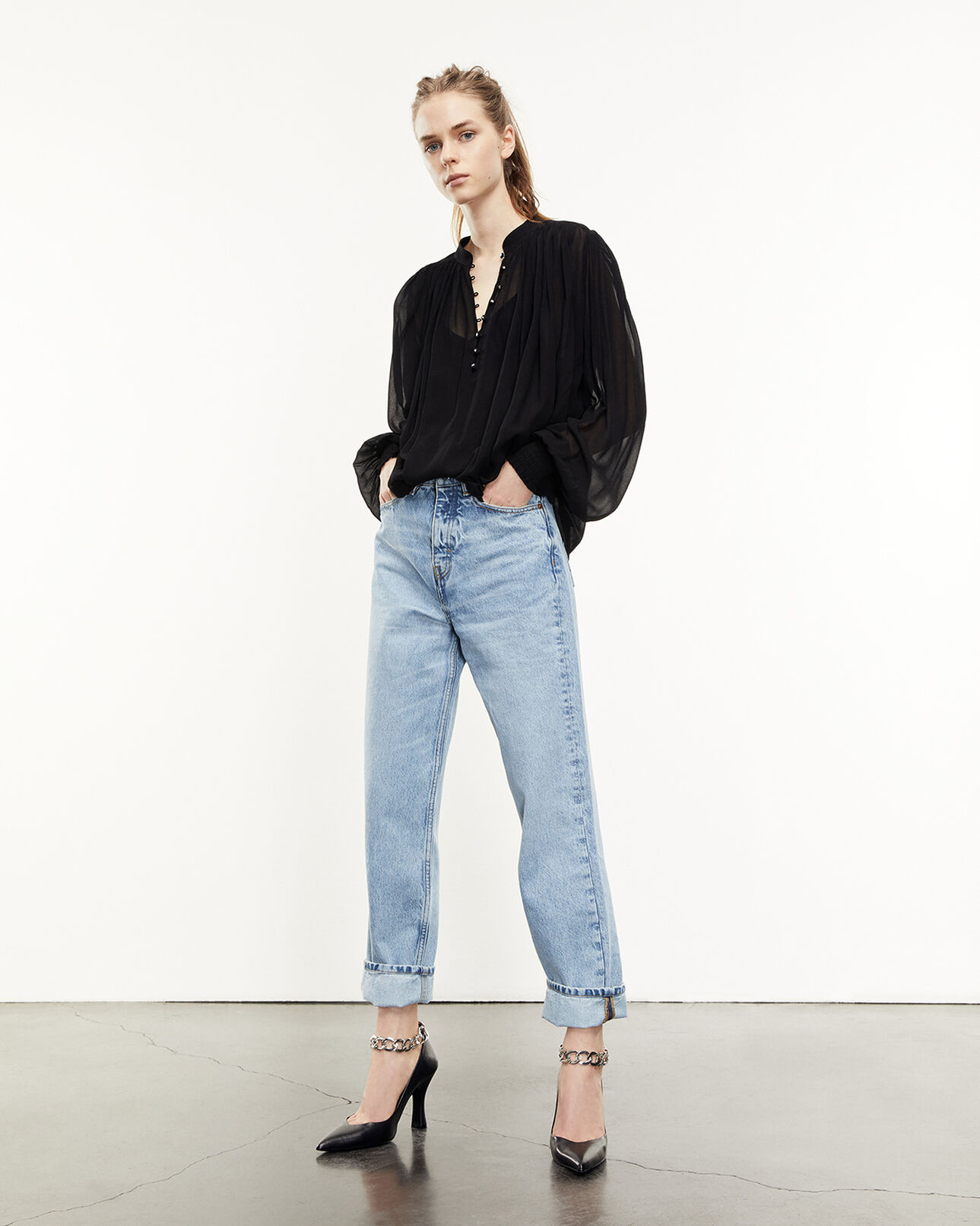The Kooples FEMME BLACK top fluide noir semi-transparent