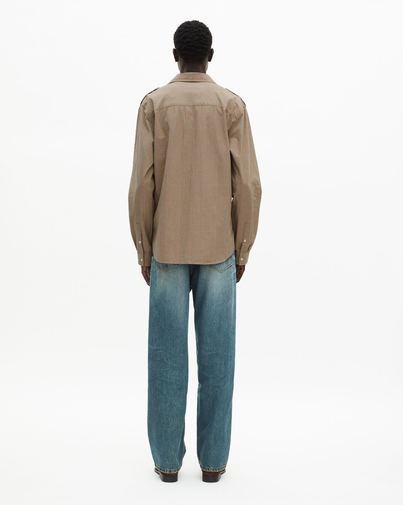 The Kooples MEN BEIGE / BROWN / BLACK long-sleeved shirt with micro-check pattern