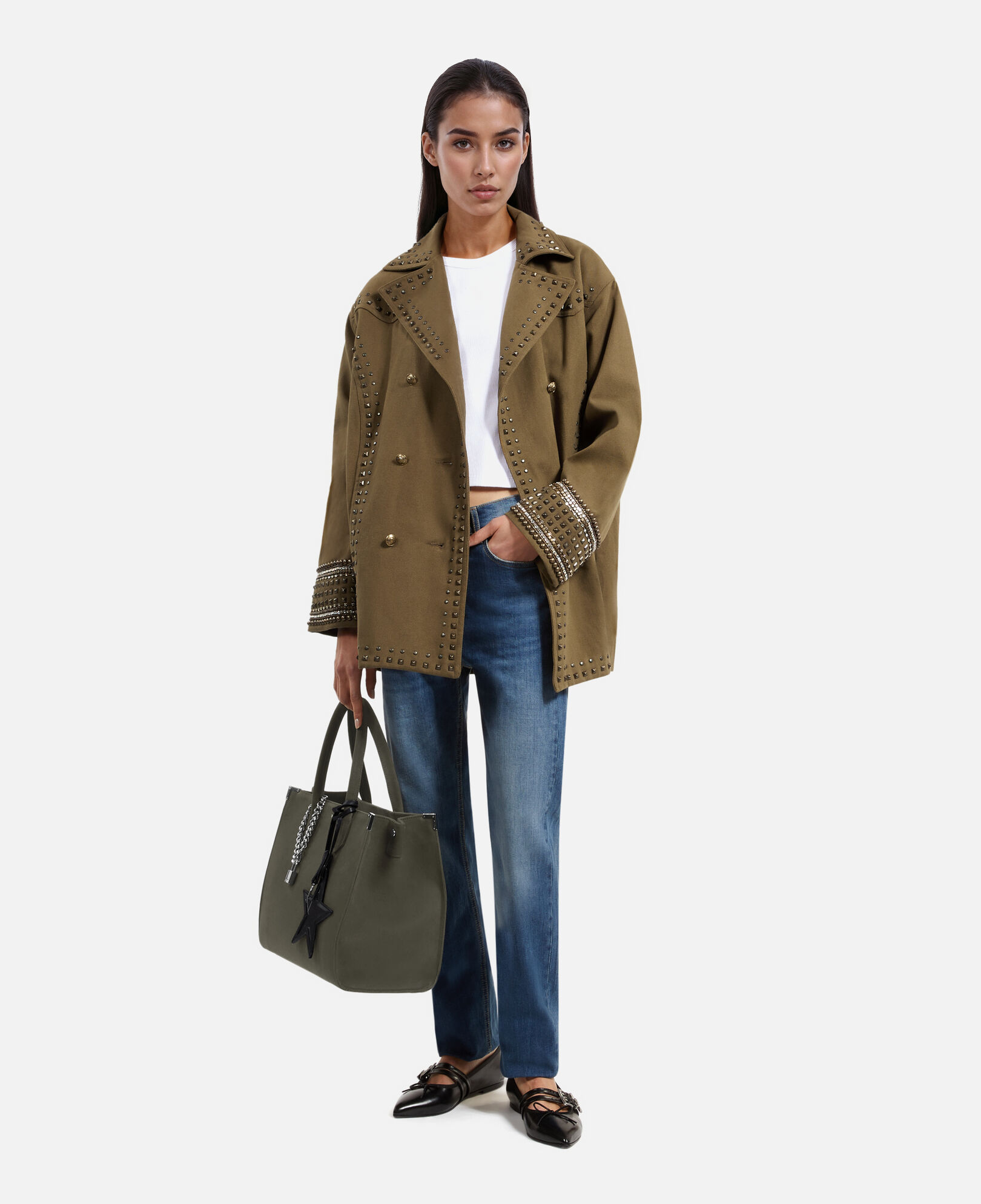The Kooples FEMME KAKI caban avec studs et perles kaki