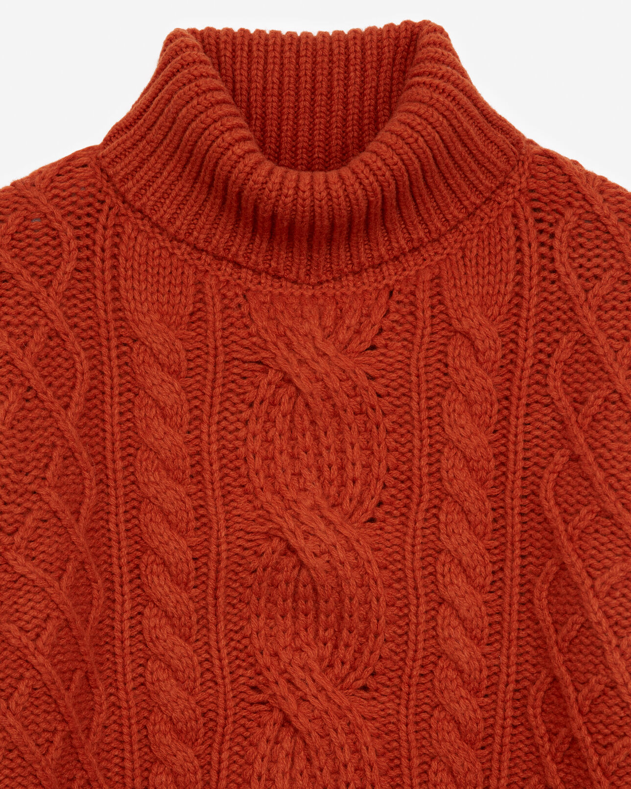 The Kooples FEMME ROUILLE pull laine à torsades rouille col roulé