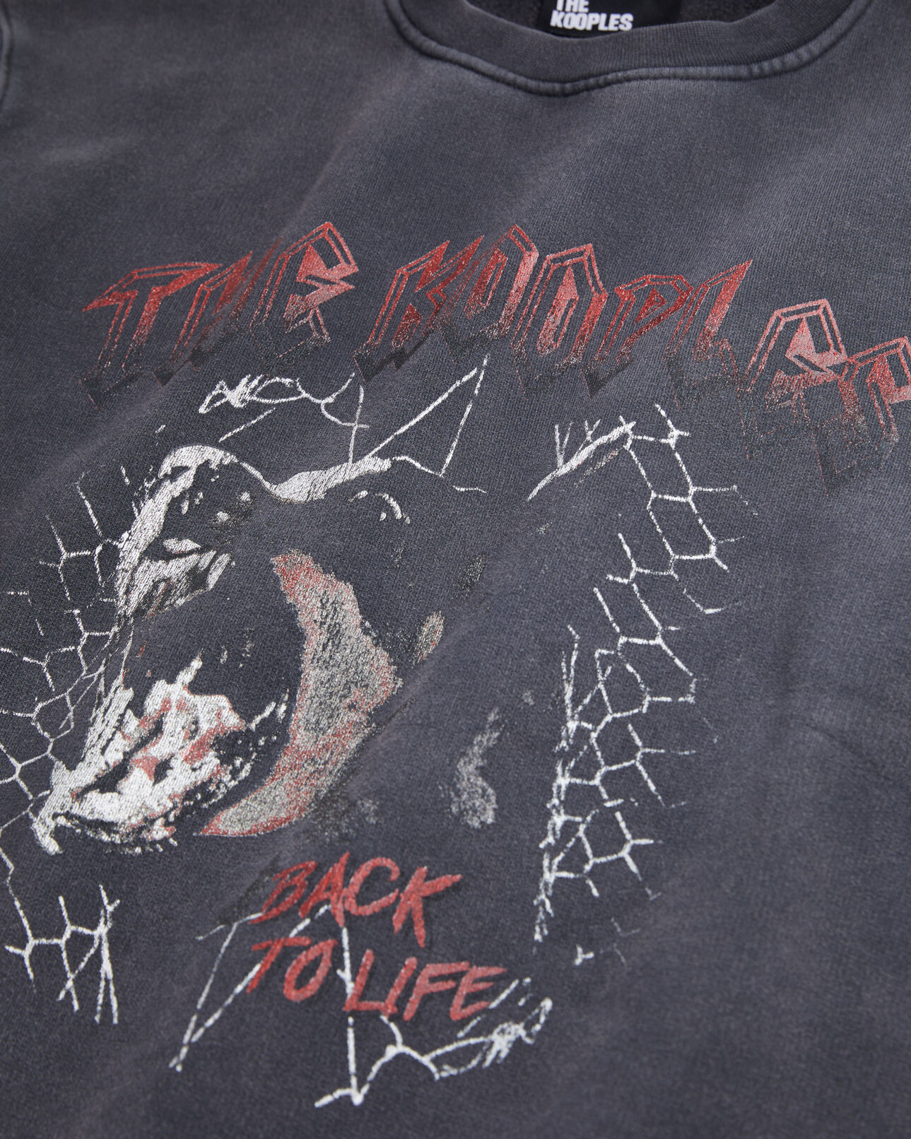 The Kooples HOMME BLACK WASHED sweatshirt homme noir avec sérigraphie barking dog