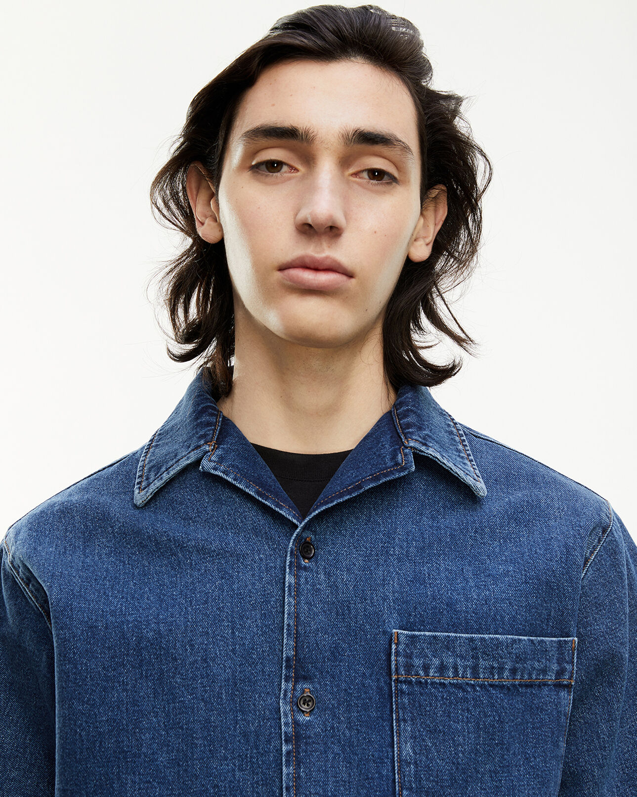 The Kooples MEN BLEU INDIGO blue denim shirt with pockets