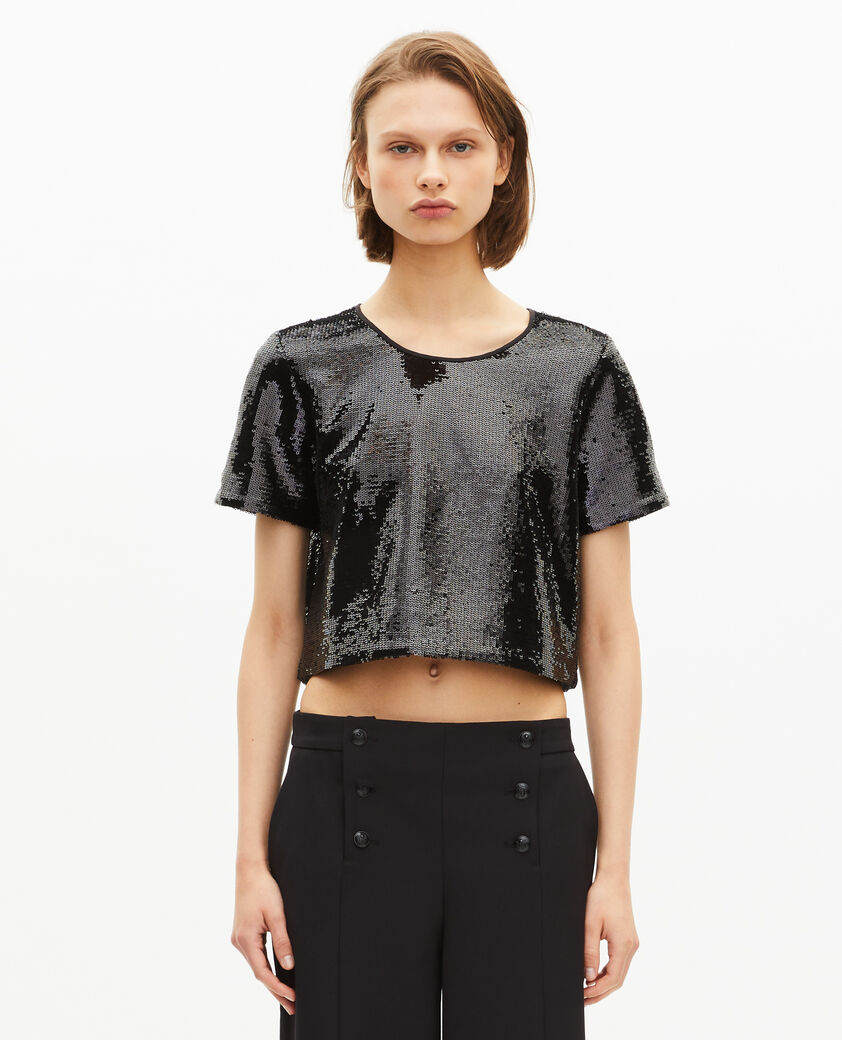 The Kooples FEMME BLACK top en sequins noir