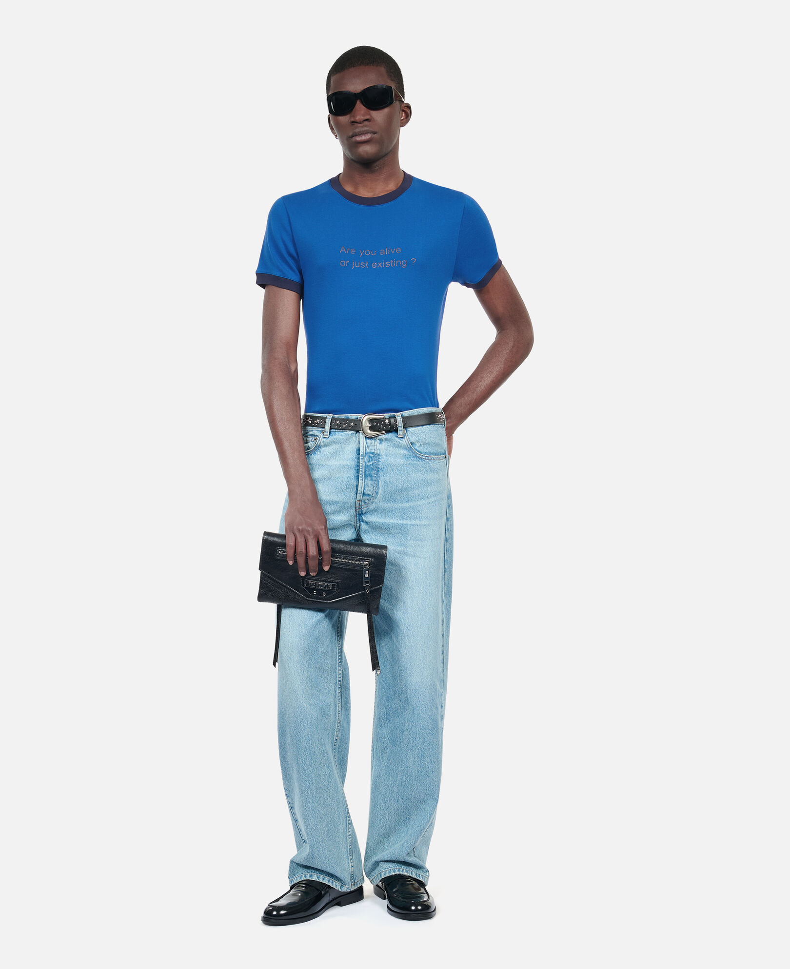 The Kooples MEN BLUE BRUT blue are you alive serigraphy t-shirt