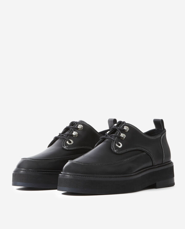 Black leather derbies with topstitching