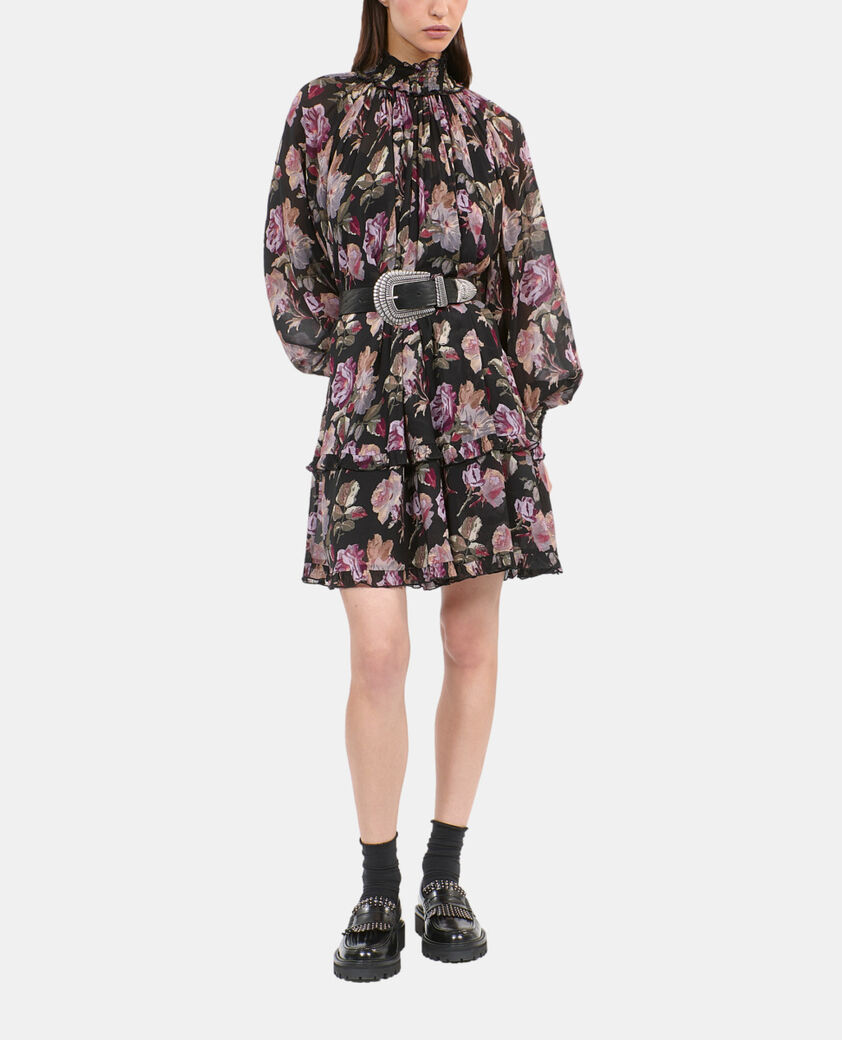 The Kooples FEMME BLACK / PURPLE robe courte imprim&eacute; fleuri