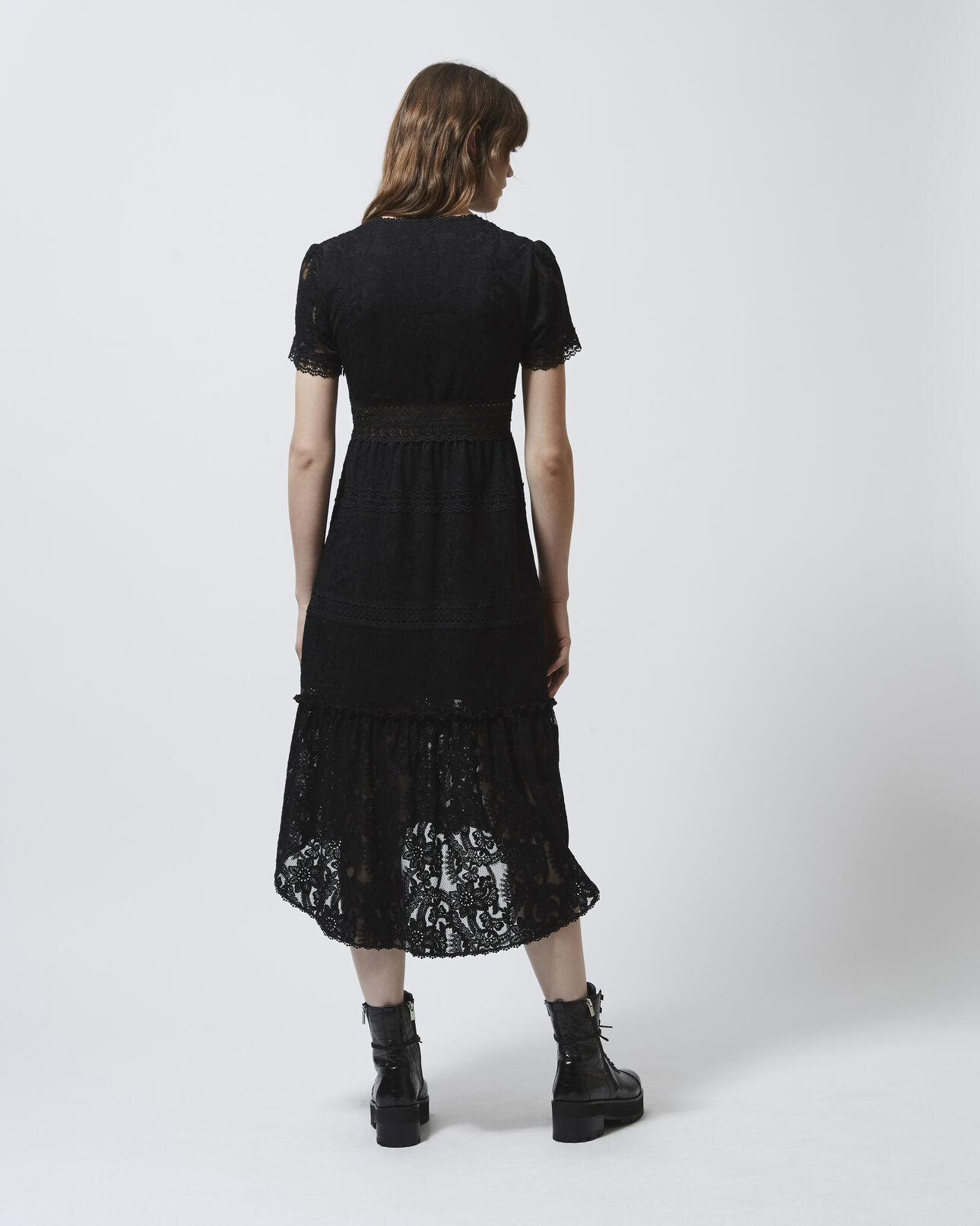 The Kooples FEMME BLACK robe longue en dentelle noire
