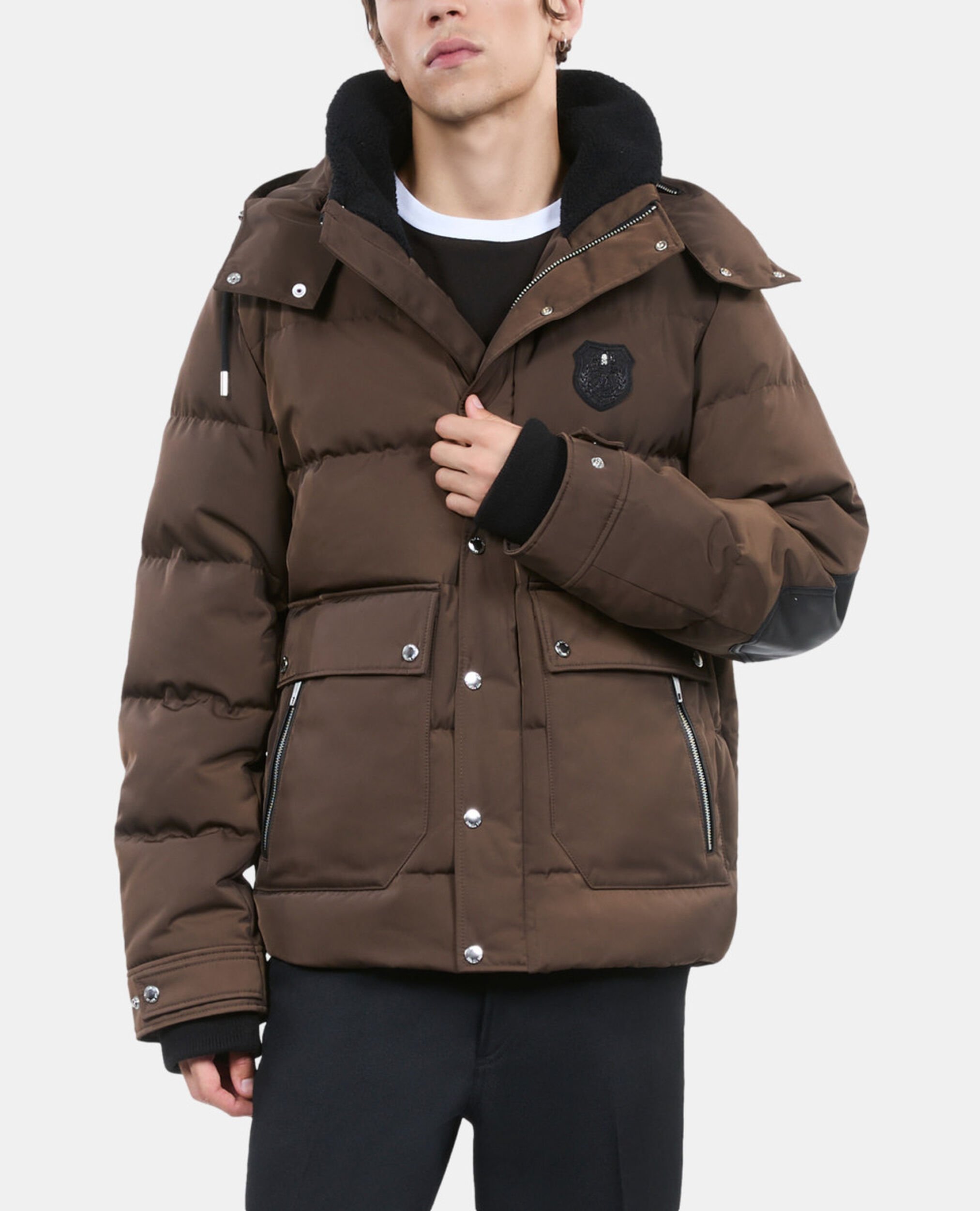 Braune Daunenjacke mit Wappen, BROWN, hi-res image number null