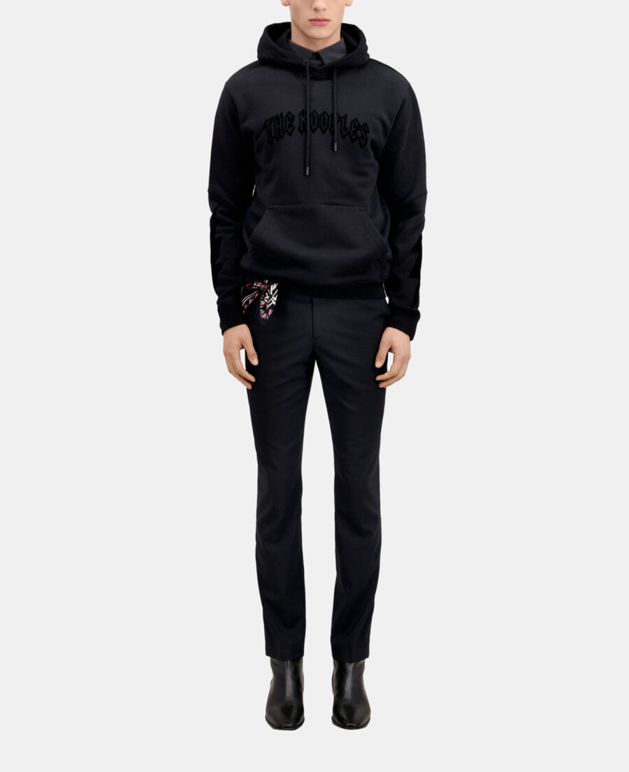 sudadera capucha negra flocado para hombre