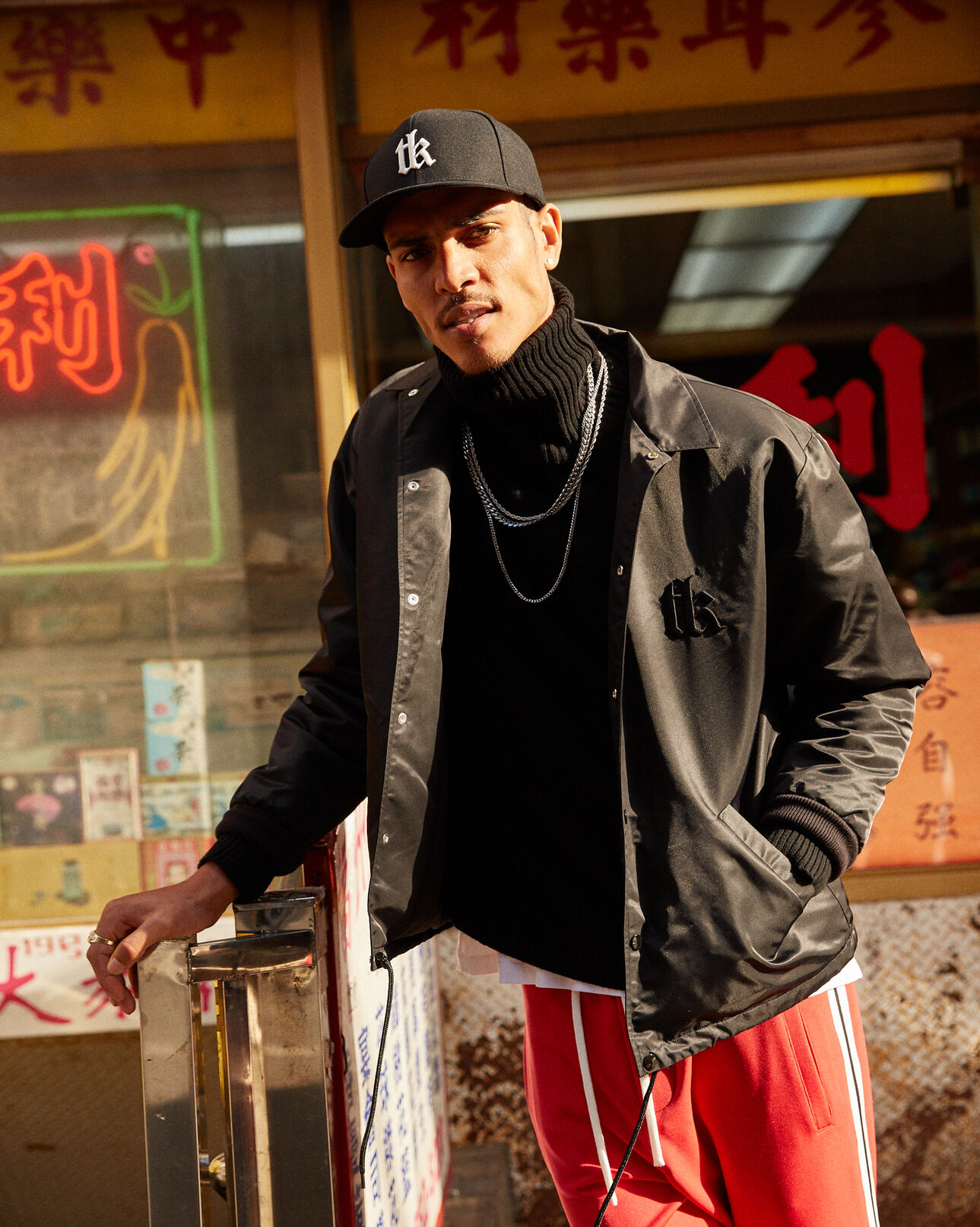 The Kooples HOMME BLACK blouson satin noir broderie logo the kooples sport