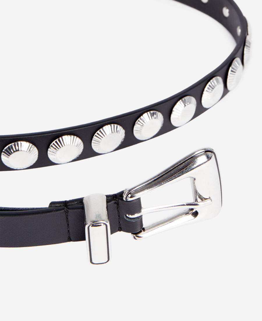 thin black leather belt with studs
