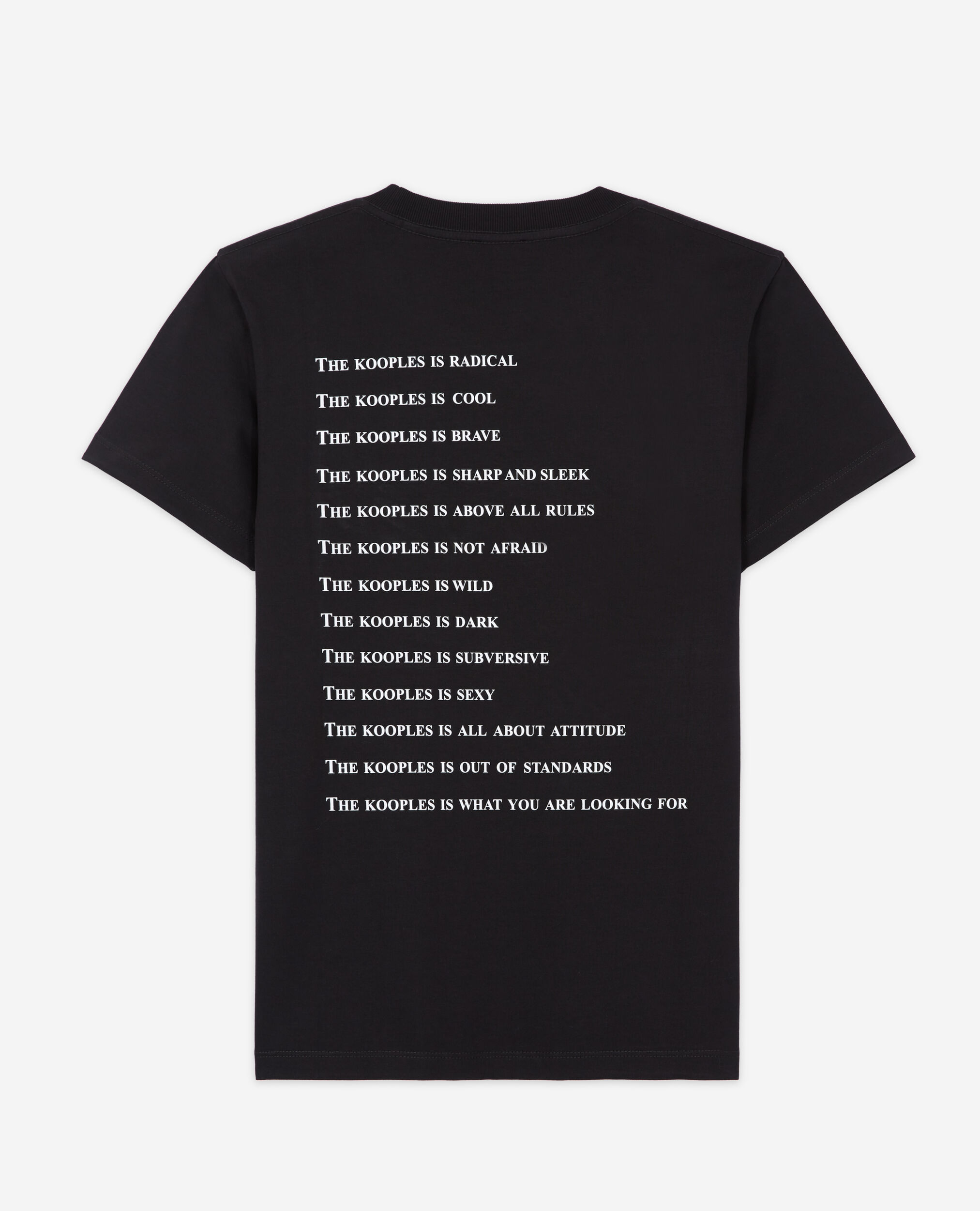 Schwarzes T-Shirt mit „What is“-Strassbesatz, BLACK, hi-res image number null