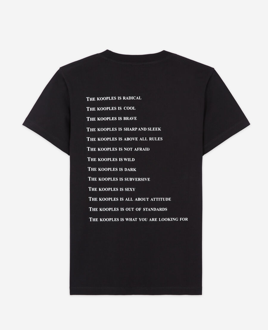 schwarzes t-shirt mit „what is“-strassbesatz