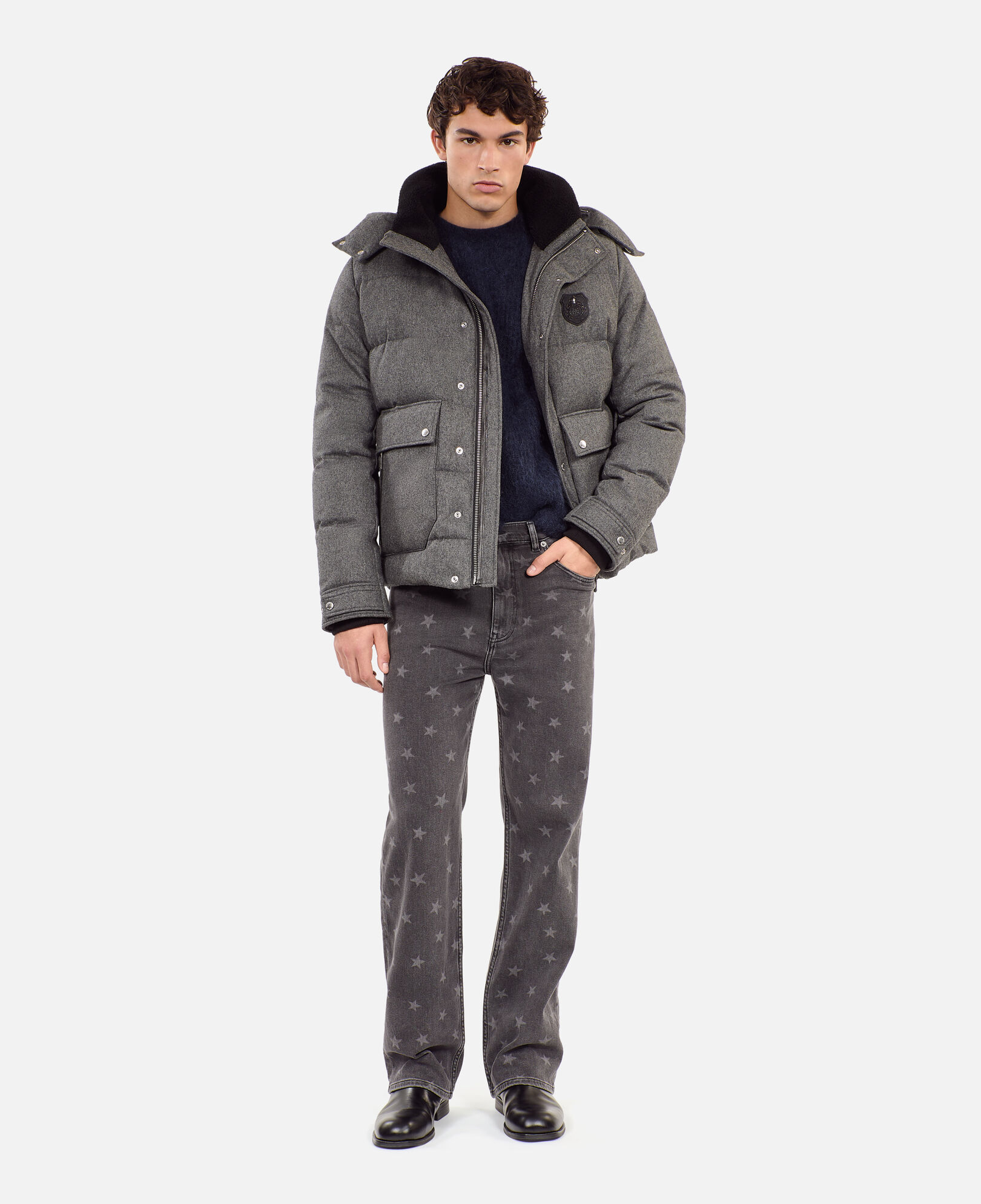 The Kooples MEN GRIS CLAIR grey flannel down jacket