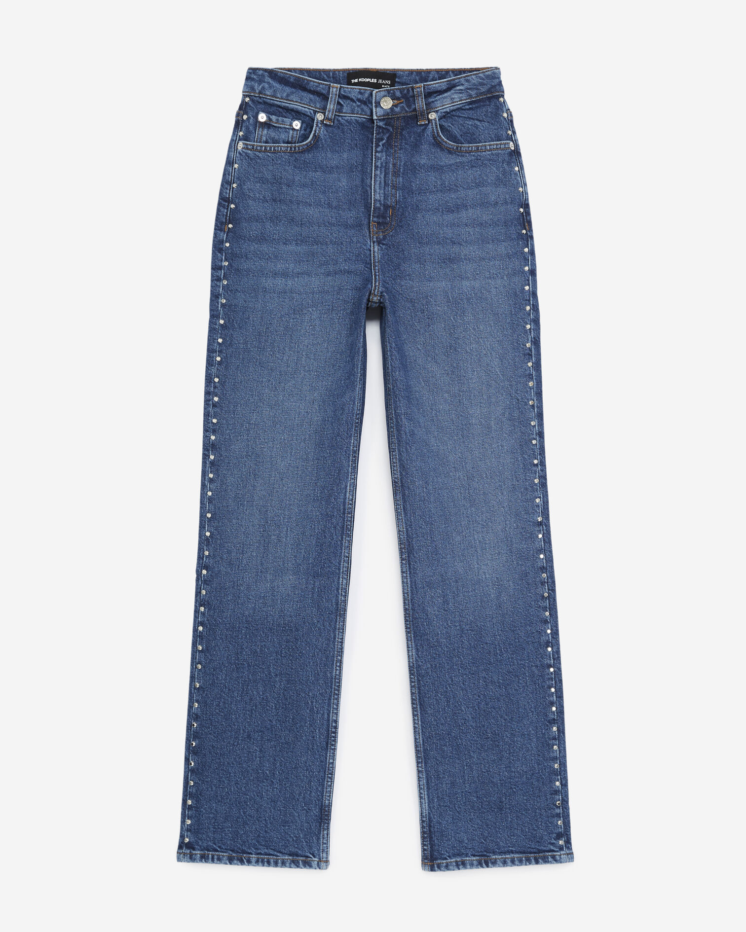 Faded blue jeans with silver studs, BLUE WASHED, hi-res image number null