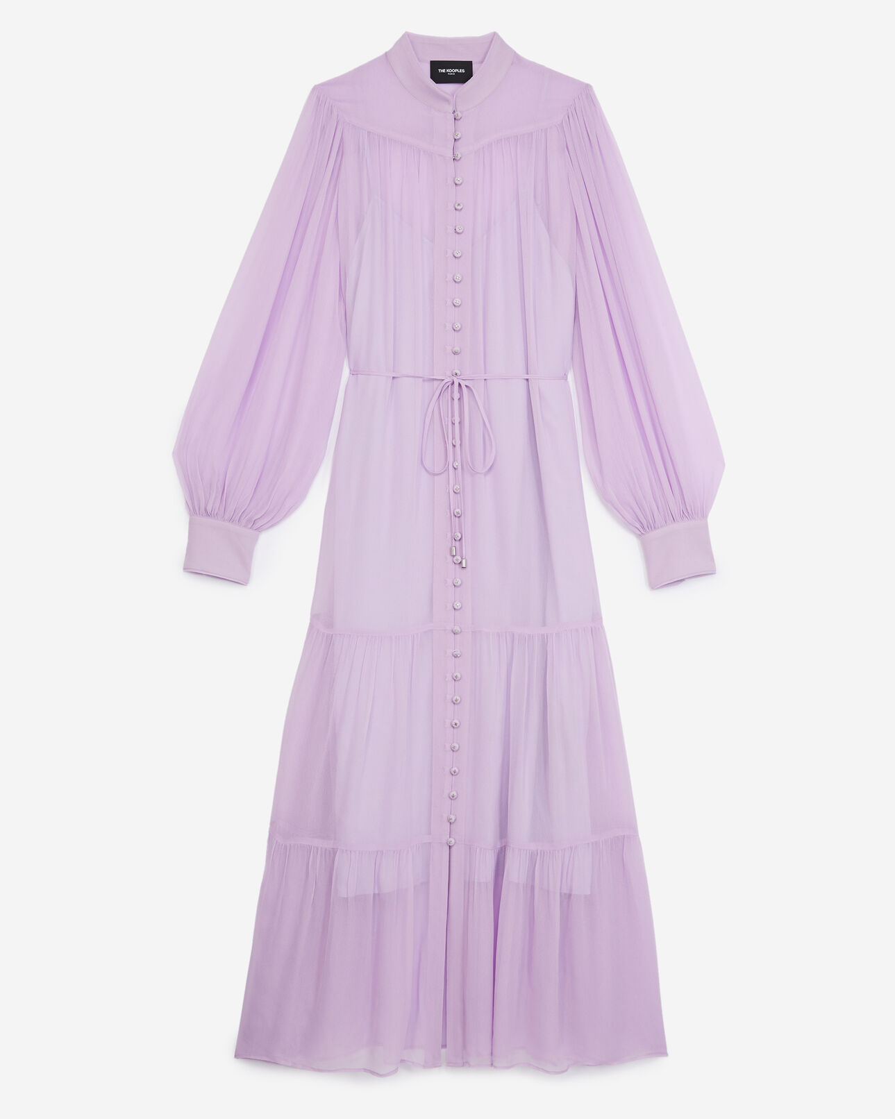 The Kooples FEMME MAUVE robe longue violette à volants ceinturée