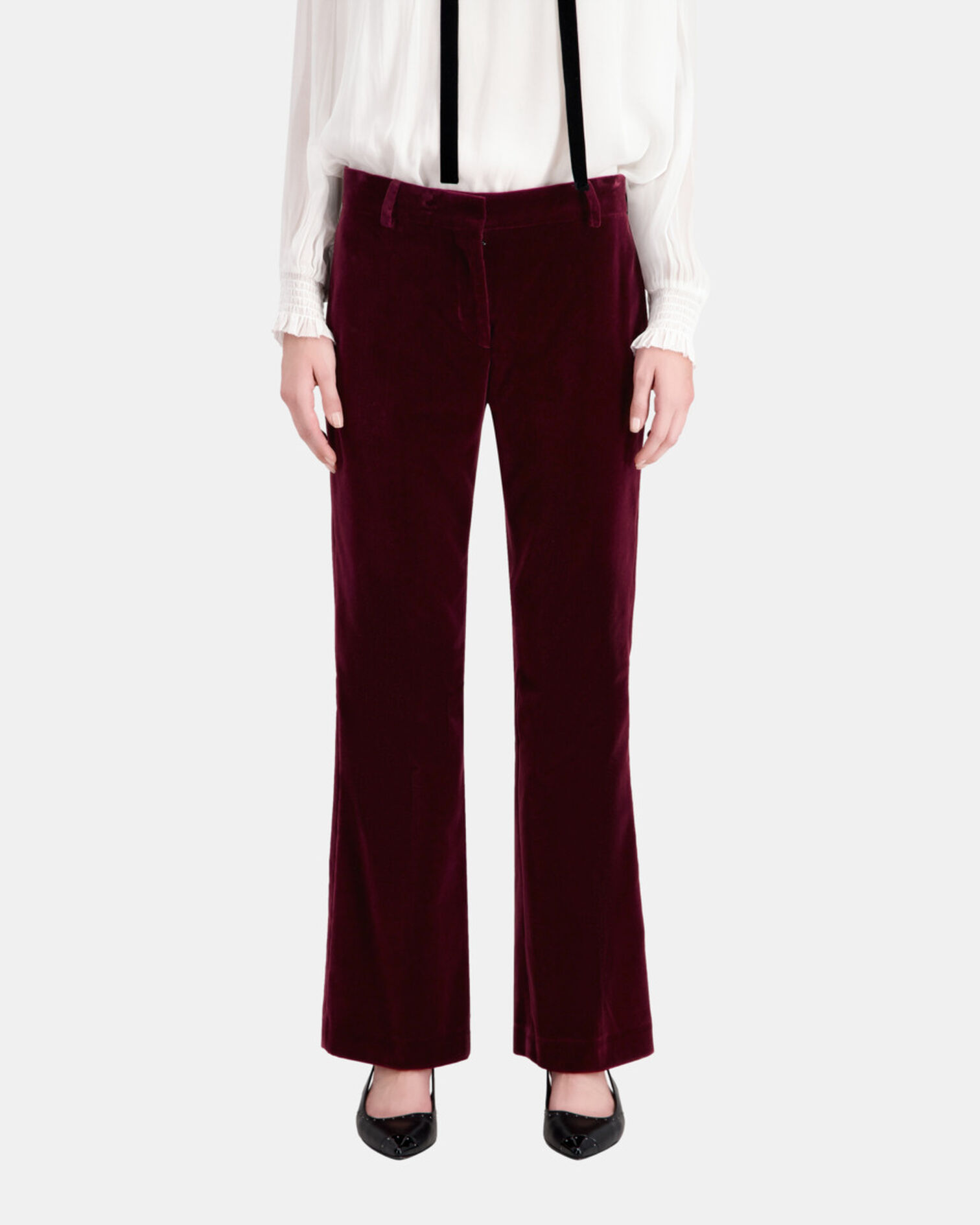 Pantalon tailleur bordeaux en velours, BURGUNDY, hi-res image number null