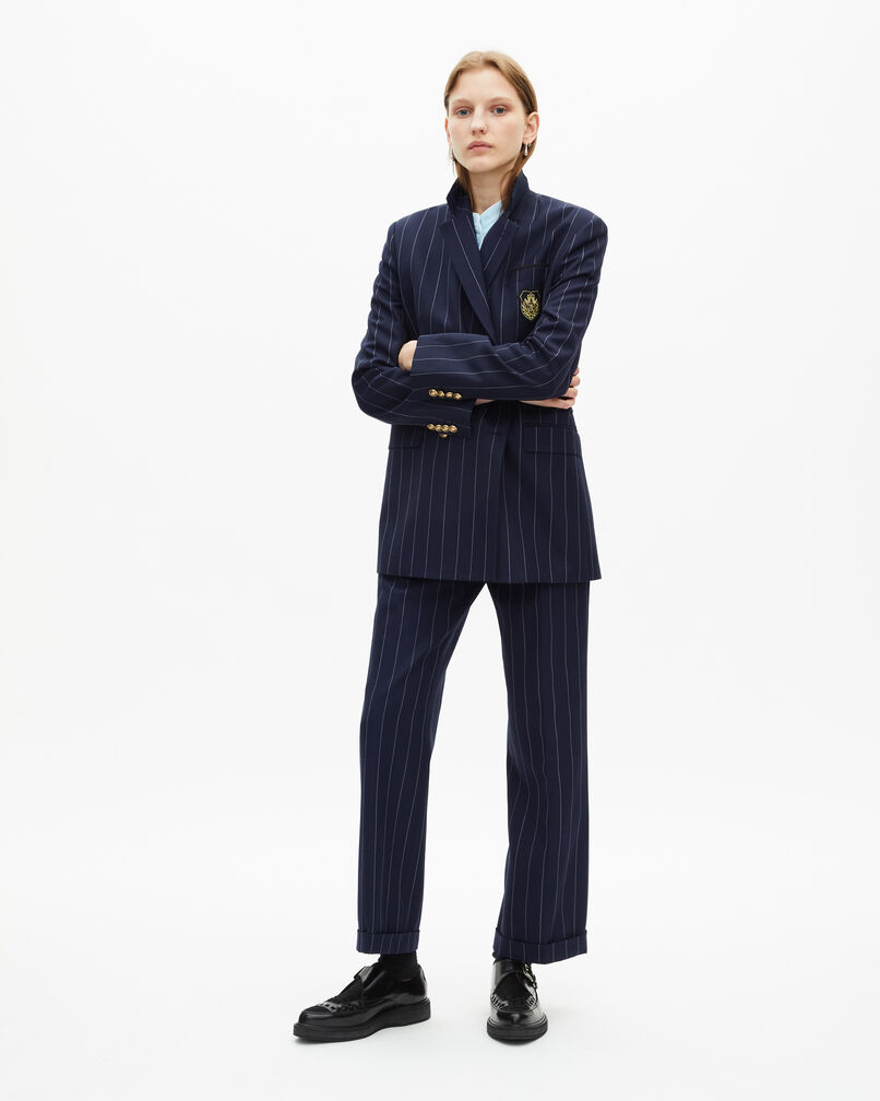The Kooples WOMEN NAVY navy blue tennis striped wool blend suit jacket