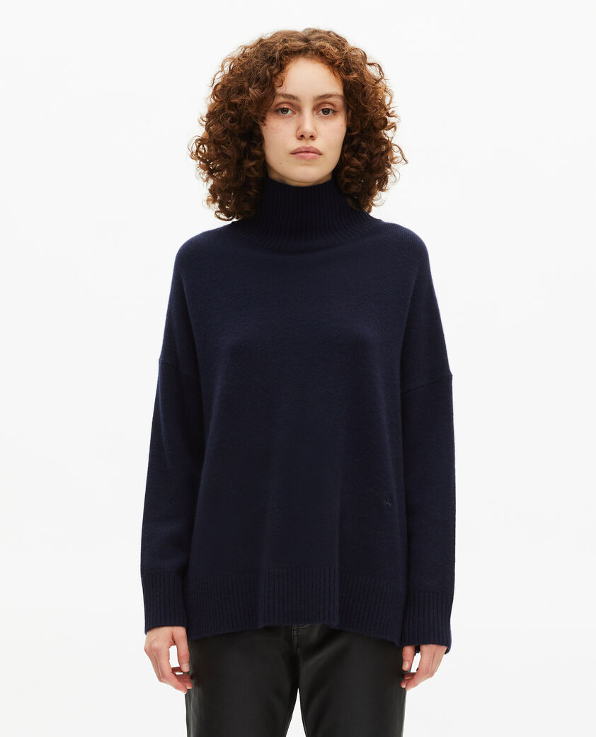 The Kooples F NAVY navy cashmere stand-up collar sweater