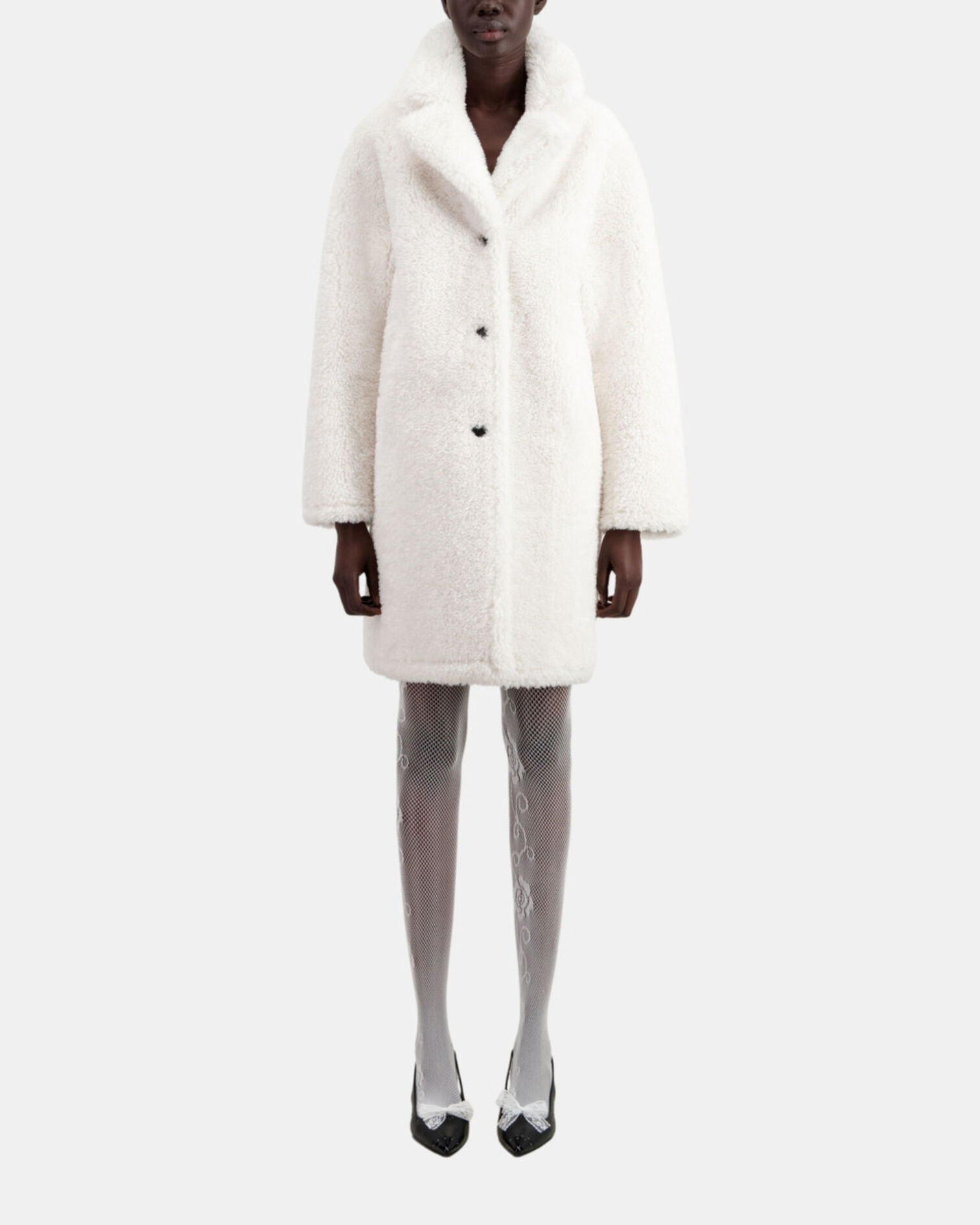 Long ecru faux fur coat, ECRU, hi-res image number null