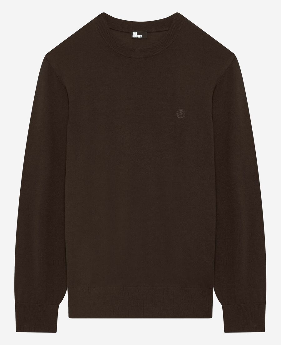 The Kooples HOMME DARK BROWN pull col rond en laine mérinos marron