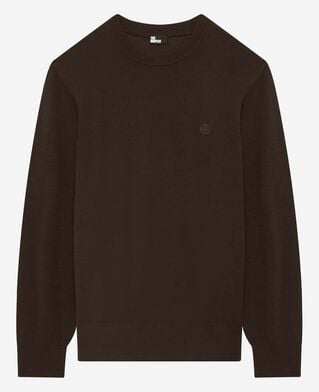 The Kooples HOMME DARK BROWN pull col rond en laine mérinos marron