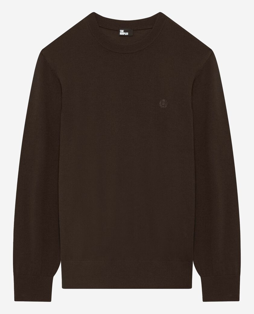 The Kooples HOMME DARK BROWN pull col rond en laine mérinos marron