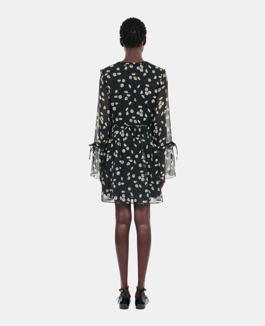 The Kooples F BLACK WHITE floral printed silk short dress