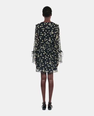 The Kooples F BLACK WHITE floral printed silk short dress