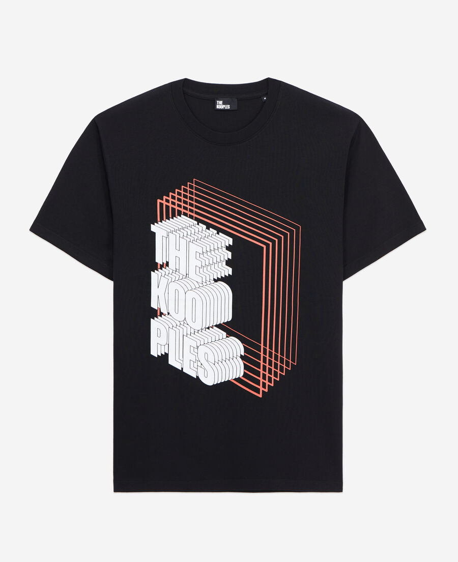 더 쿠플스 The Kooples Mens black t-shirt with Neon logo serigraphy