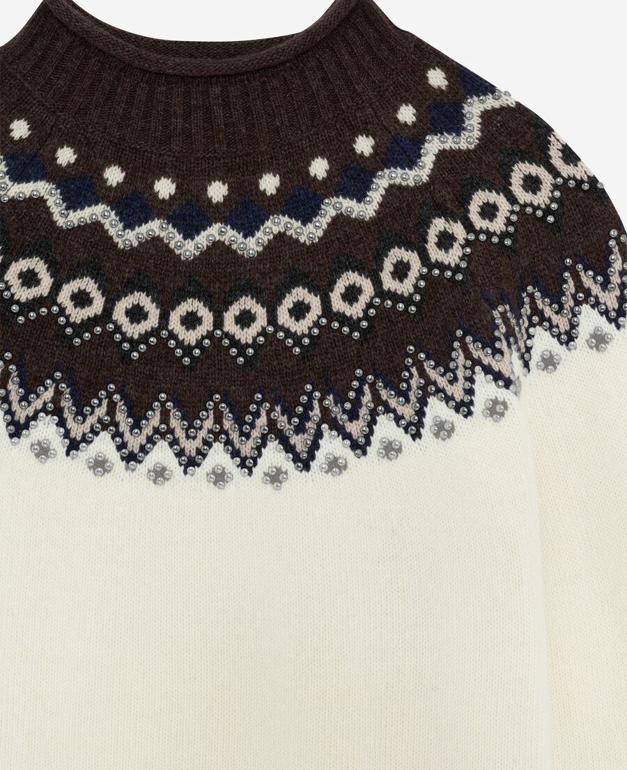 The Kooples FEMME ECRU / CAMEL pull &agrave; motif en laine m&eacute;lang&eacute;e &eacute;cru